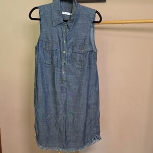 Trina Turk Sleeveless Chambray Shift Dress - Blue